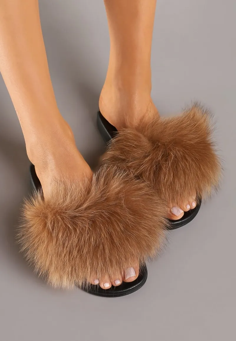 Brązowe Klapki z Futrem Turtlefeather