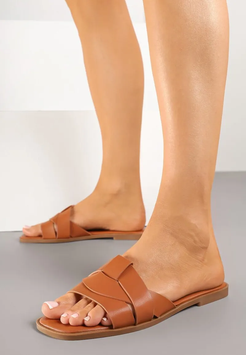 Brązowe Klapki z Ozdobnie Przeplecionymi Paskami Davianne