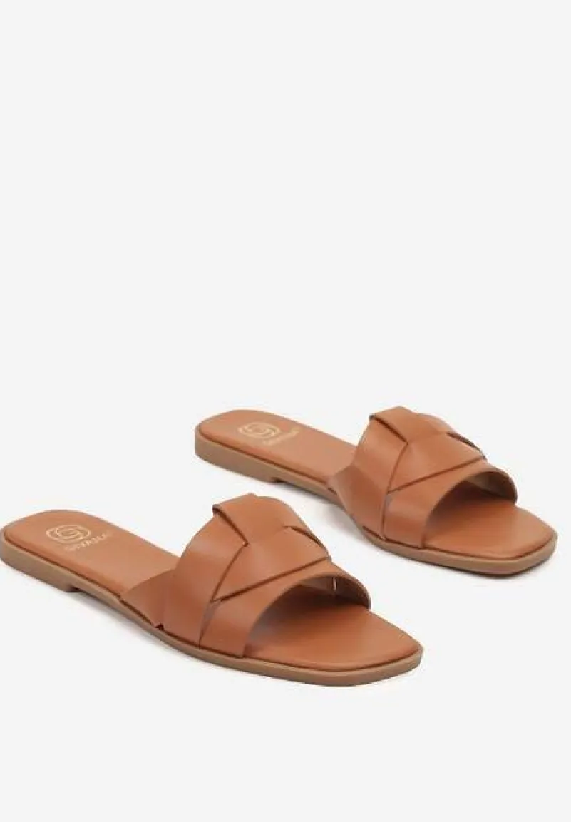 Brązowe Klapki z Ozdobnie Przeplecionymi Paskami Davianne