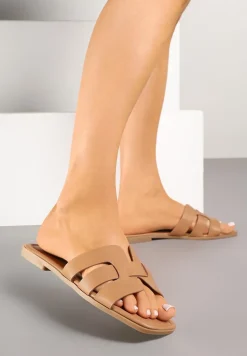 Brązowe Klapki z Ozdobnymi Paskami Dovina