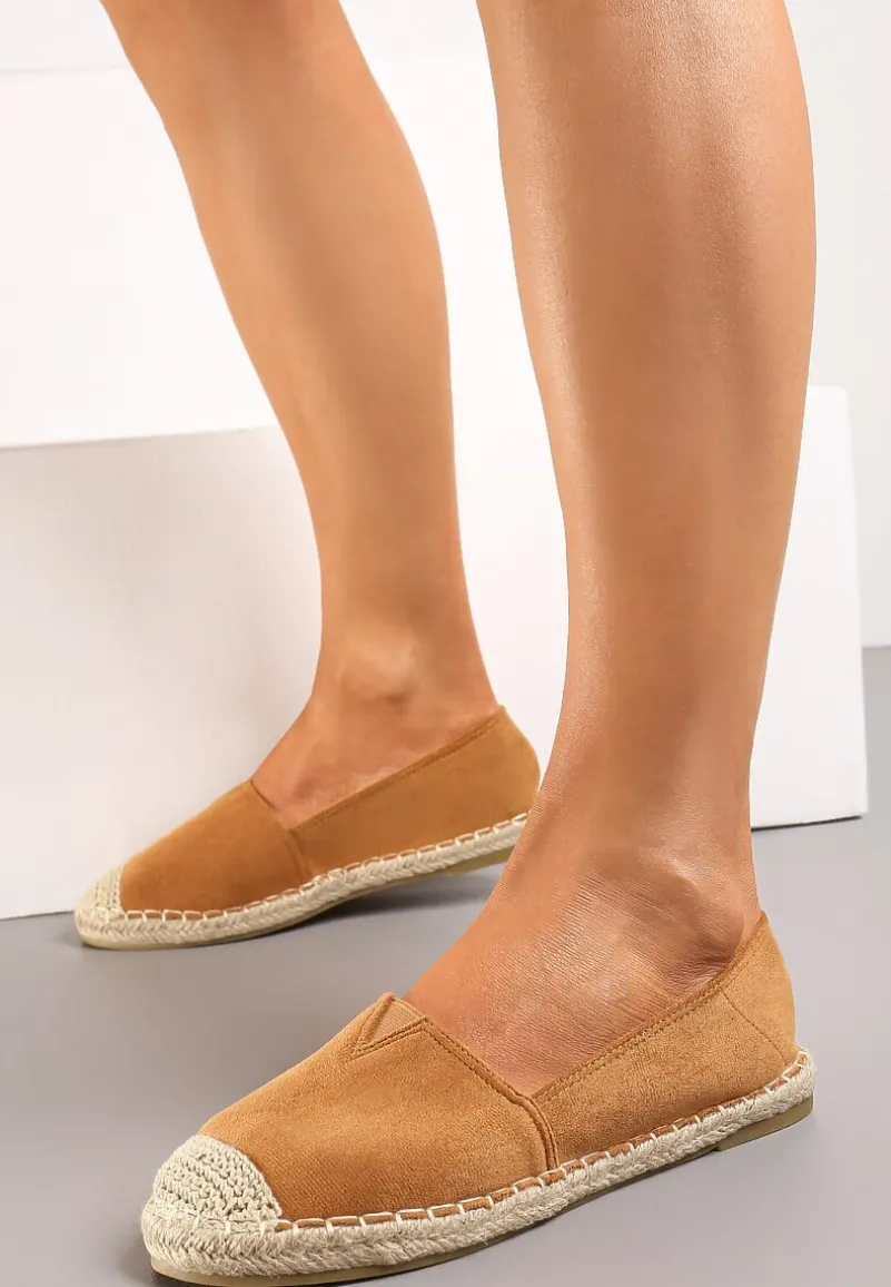 Brązowe Klasyczne Espadryle na Płaskiej Plecionej Podeszwie Kavissa