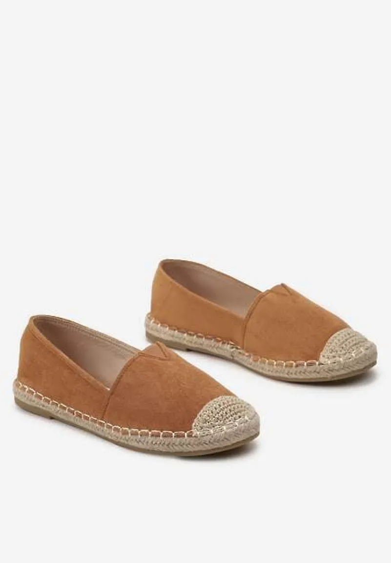 Brązowe Klasyczne Espadryle na Płaskiej Plecionej Podeszwie Kavissa