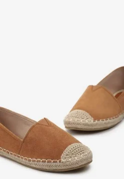 Brązowe Klasyczne Espadryle na Płaskiej Plecionej Podeszwie Kavissa