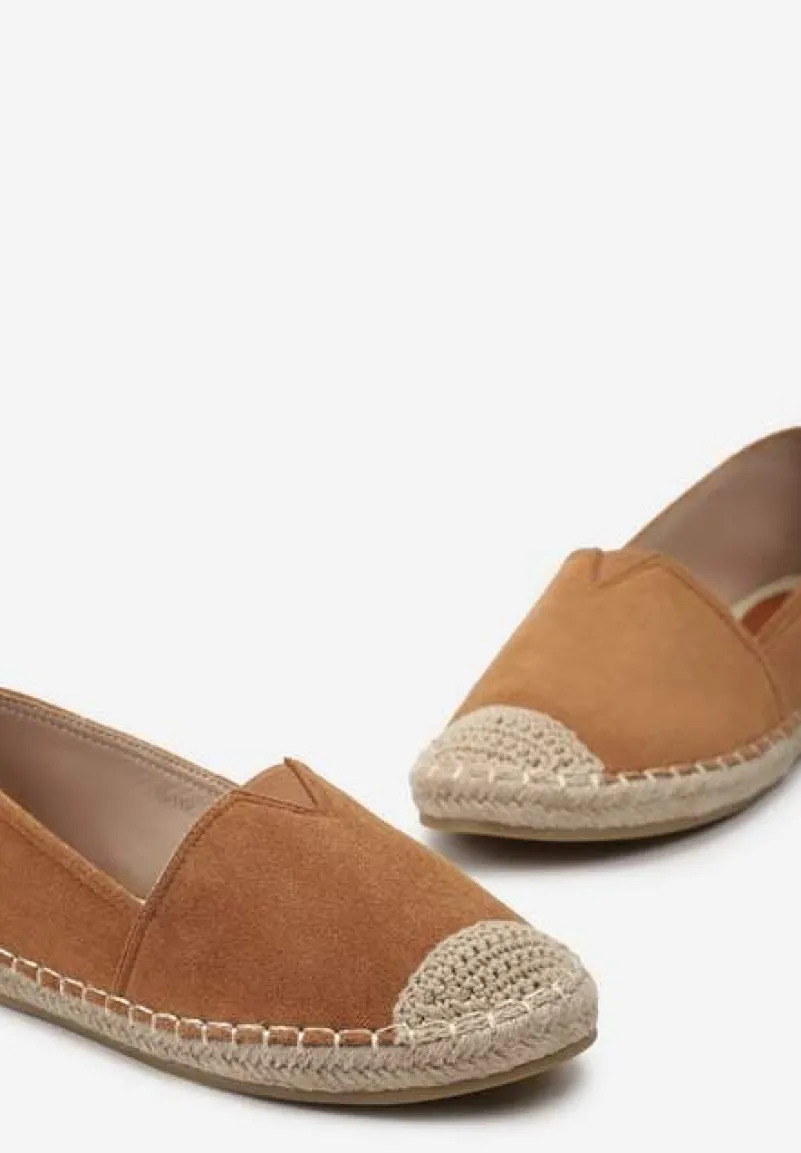 Brązowe Klasyczne Espadryle na Płaskiej Plecionej Podeszwie Kavissa