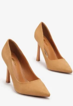 Brązowe Klasyczne Szpilki z Imitacji Skóry ze Szpiczastymi Noskami Vionara