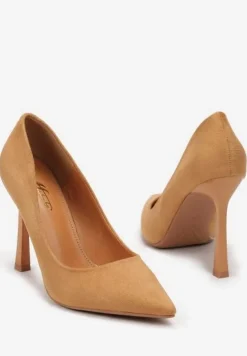 Brązowe Klasyczne Szpilki z Imitacji Skóry ze Szpiczastymi Noskami Vionara