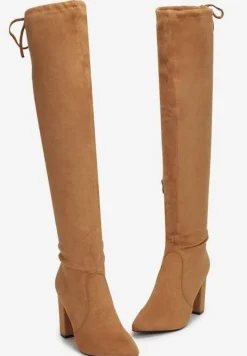 Brązowe Kozaki ze Szpiczastym Noskiem za Kolano na Słupku Teth