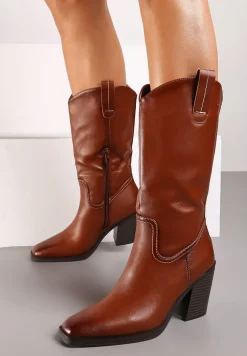 Brązowe Kozaki Kowbojki na Słupku Laoniae