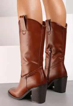 Brązowe Kozaki Kowbojki na Słupku Laoniae