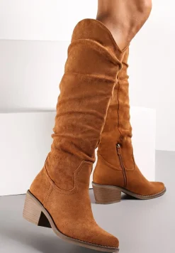 Brązowe Kozaki Kowbojki na Słupku Stylizowanym na Drewniany Parrondo