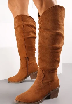 Brązowe Kozaki Kowbojki na Słupku Stylizowanym na Drewniany Parrondo