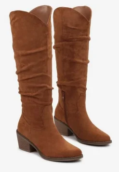 Brązowe Kozaki Kowbojki na Słupku Stylizowanym na Drewniany Parrondo