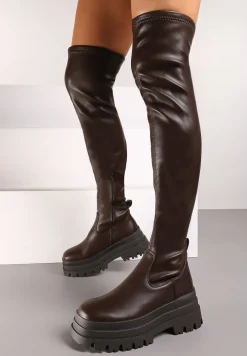 Brązowe Kozaki Muszkieterki na Platformie Sezira