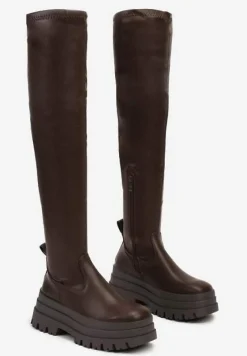 Brązowe Kozaki Muszkieterki na Platformie Sezira