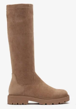 Brązowe Kozaki na Grubej Podeszwie z Imitacji Zamszu Zeodia