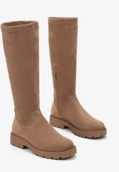 Brązowe Kozaki na Grubej Podeszwie z Imitacji Zamszu Zeodia