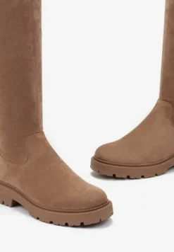 Brązowe Kozaki na Grubej Podeszwie z Imitacji Zamszu Zeodia