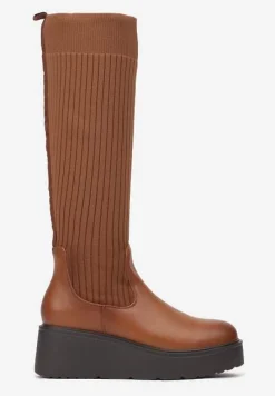 Brązowe Kozaki na Koturnie z Dopasowaną Cholewką Narizelle