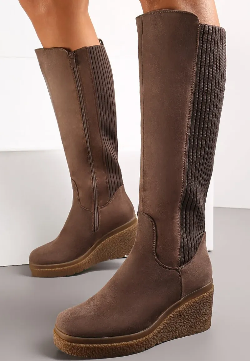 Brązowe Kozaki na Koturnie Gabines