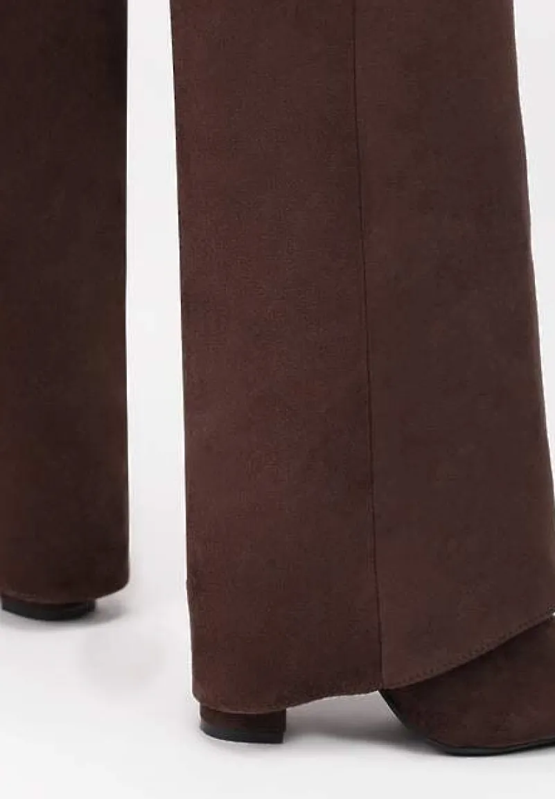 Brązowe Kozaki na Słupku z Wywiniętą Cholewką i Klamerką Upaxa