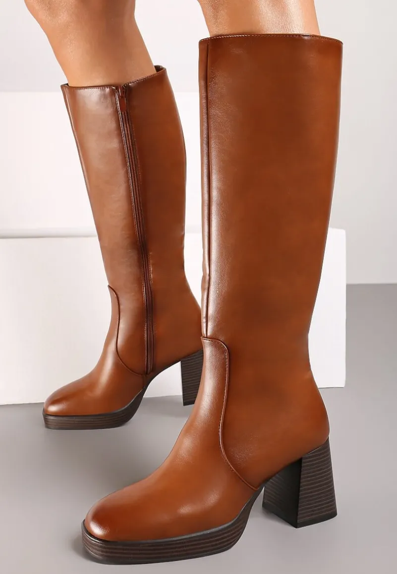 Brązowe Kozaki na Słupku z Lekkim Ociepleniem Ansilaria