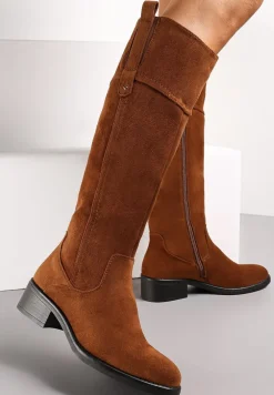 Brązowe Kozaki przed Kolano z Ozdobnymi Przeszyciami Bieer