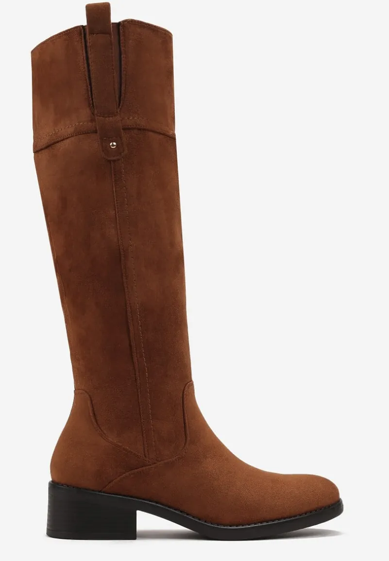 Brązowe Kozaki przed Kolano z Ozdobnymi Przeszyciami Bieer