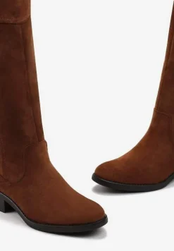 Brązowe Kozaki przed Kolano z Ozdobnymi Przeszyciami Bieer