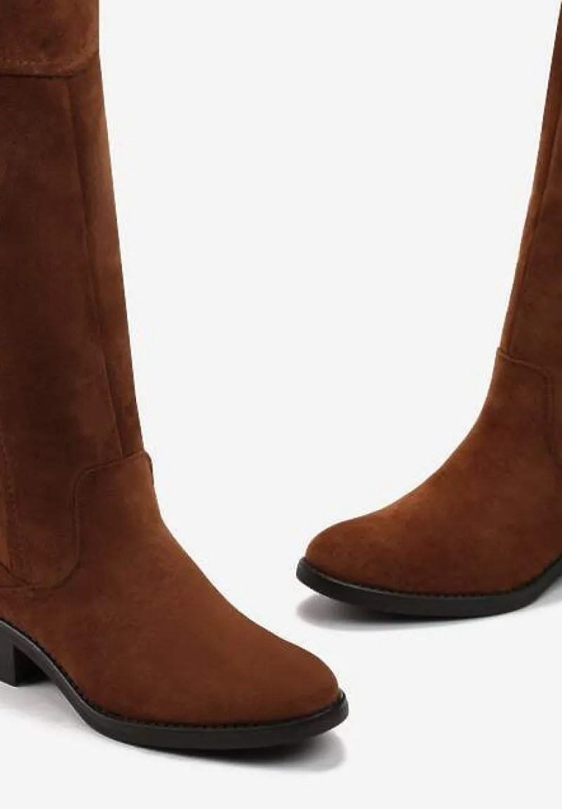 Brązowe Kozaki przed Kolano z Ozdobnymi Przeszyciami Bieer