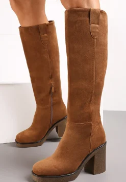 Brązowe Kozaki przed Kolano na Słupku Dorepina