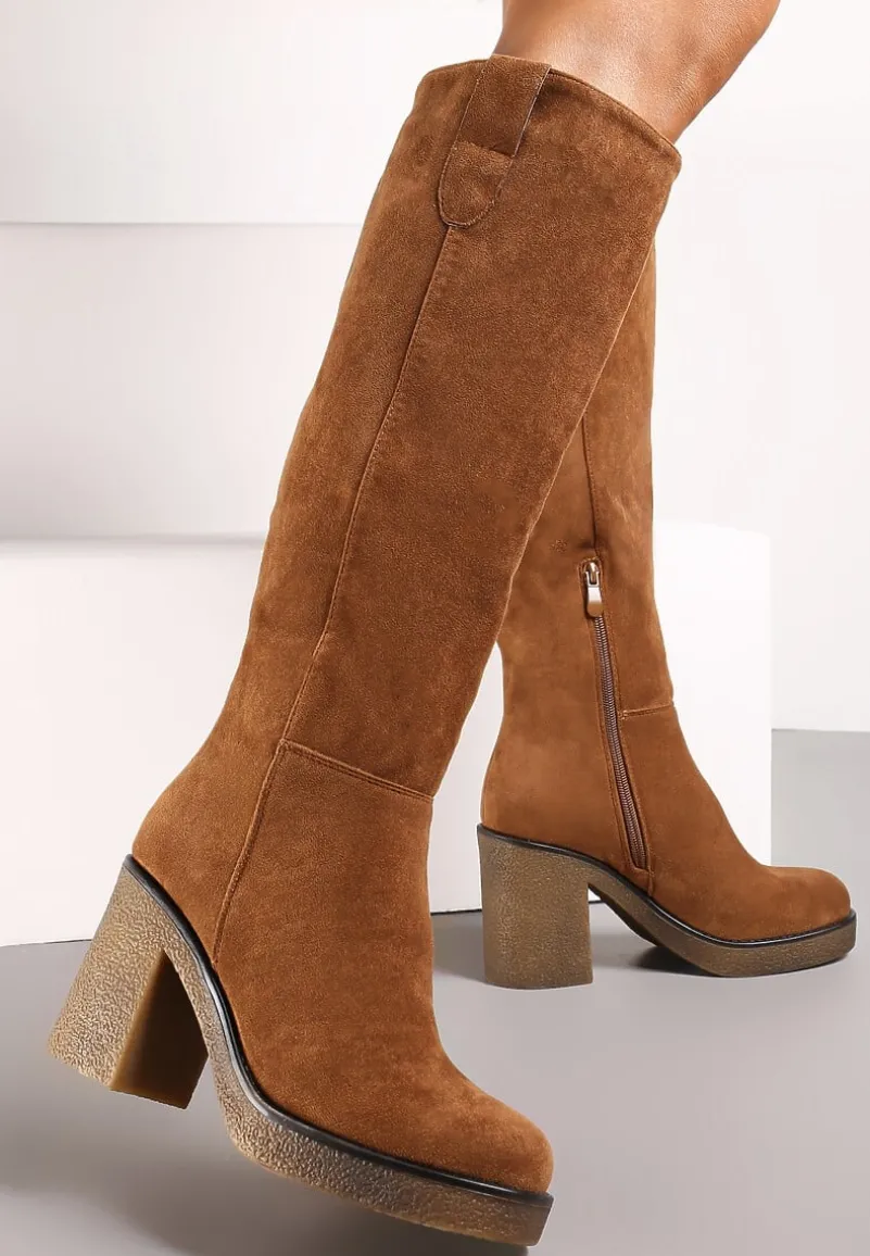 Brązowe Kozaki przed Kolano na Słupku Dorepina