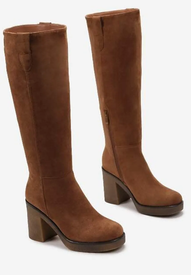 Brązowe Kozaki przed Kolano na Słupku Dorepina