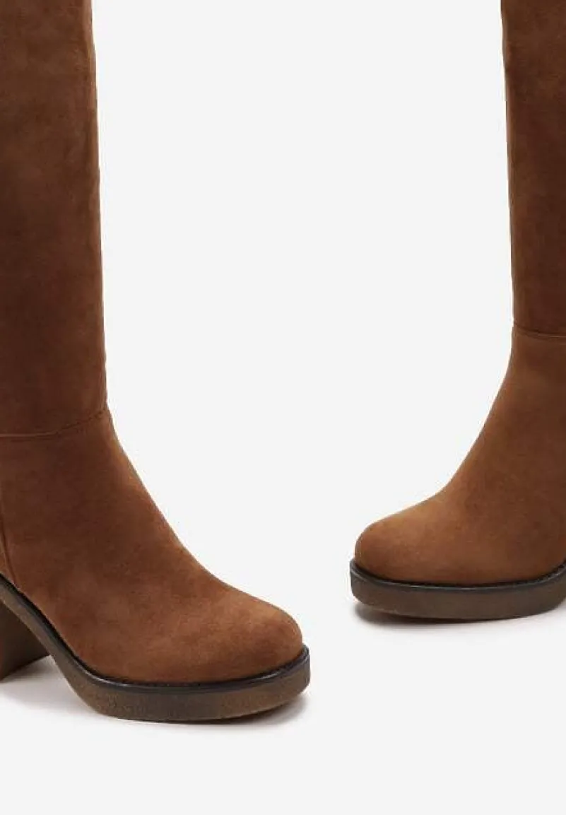 Brązowe Kozaki przed Kolano na Słupku Dorepina