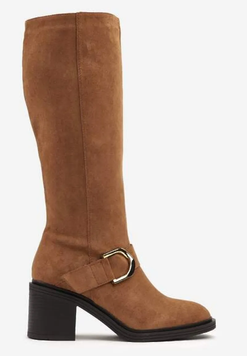 Brązowe Kozaki Vices na Słupku z Ozdobną Klamrą i Ociepleniem Moriti