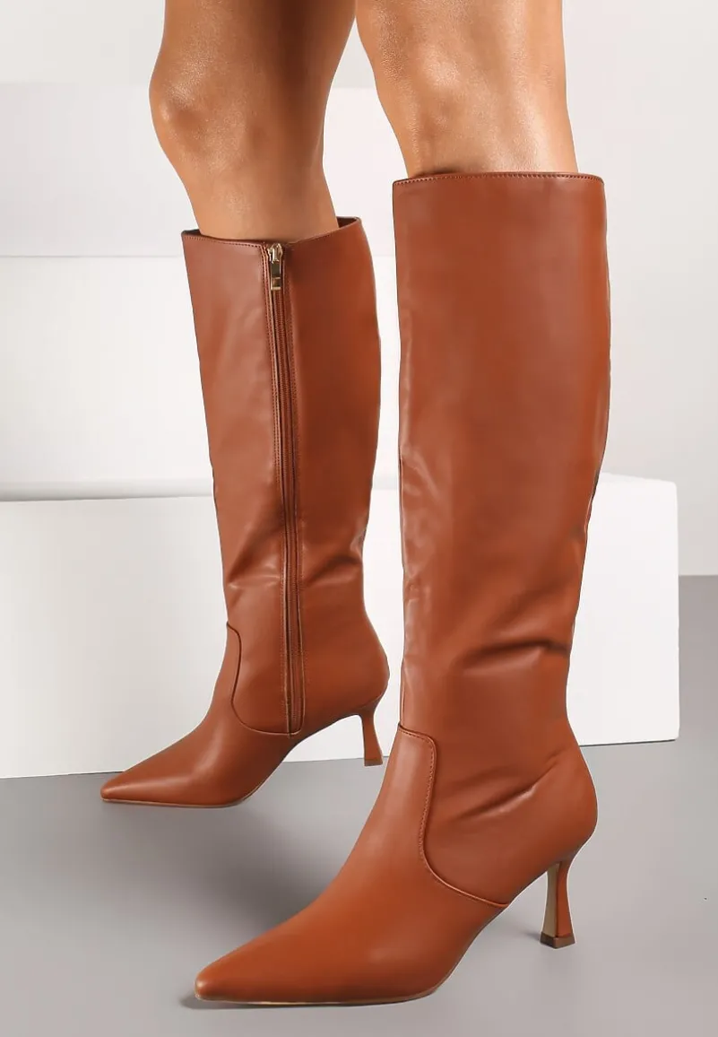 Brązowe Kozaki Vices na Szpilce w Klasycznym Stylu Izalea