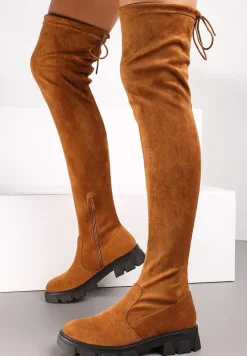 Brązowe Kozaki z Dopasowaną Cholewką za Kolano Cilki