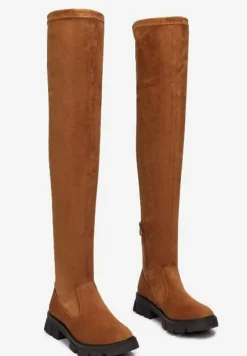 Brązowe Kozaki z Dopasowaną Cholewką za Kolano Cilki