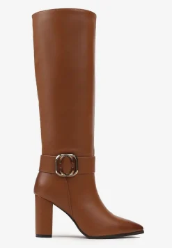 Brązowe Kozaki z Ekoskóry na Słupku z Ozdobną Klamrą Theiias