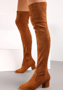 Brązowe Kozaki za Kolano na Słupku Neshi