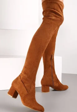 Brązowe Kozaki za Kolano na Słupku Neshi