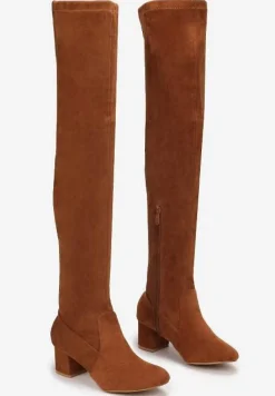 Brązowe Kozaki za Kolano na Słupku Neshi