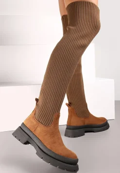 Brązowe Kozaki za Kolano z Elastyczną Cholewką Uruau