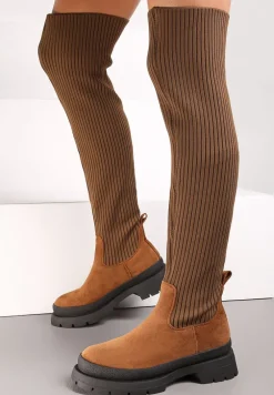 Brązowe Kozaki za Kolano z Elastyczną Cholewką Uruau