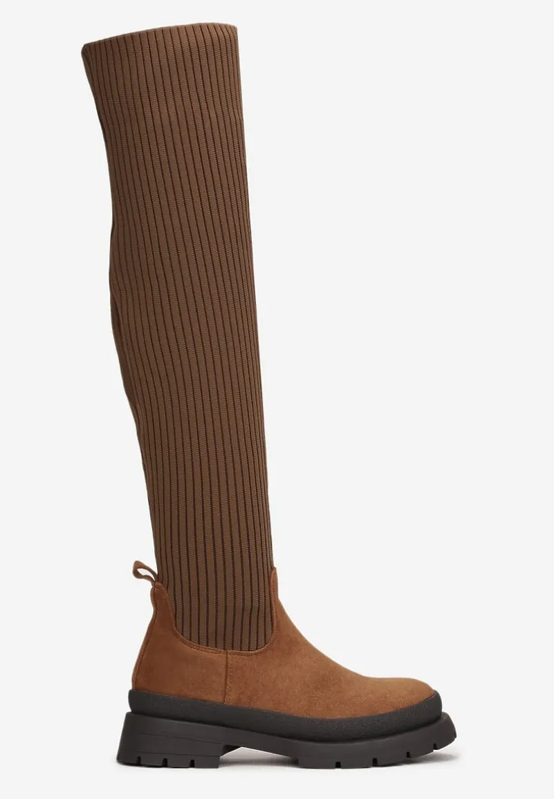 Brązowe Kozaki za Kolano z Elastyczną Cholewką Uruau