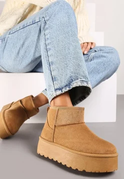 Brązowe Krótkie Śniegowce na Platformie Elenith