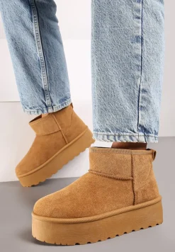 Brązowe Krótkie Śniegowce na Platformie Elenith