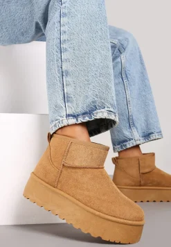 Brązowe Krótkie Śniegowce na Platformie Elenith