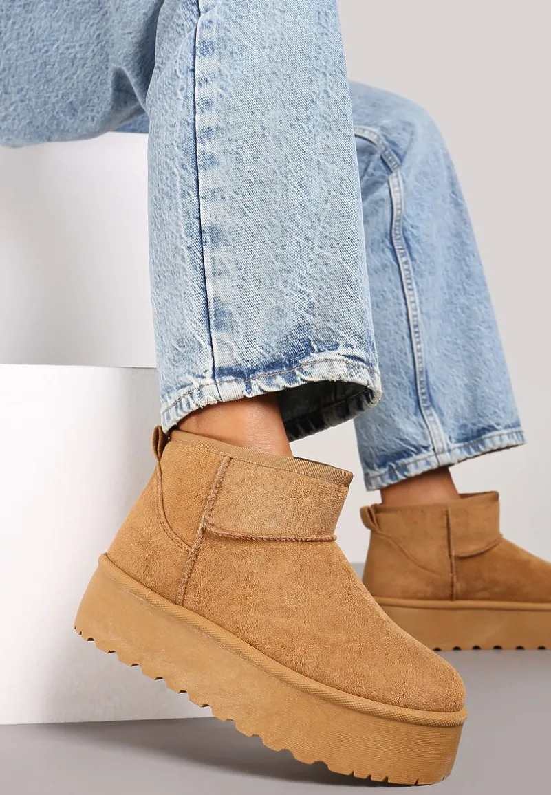 Brązowe Krótkie Śniegowce na Platformie Elenith