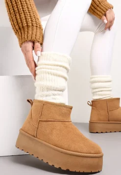 Brązowe Krótkie Śniegowce na Grubej Podeszwie Aranwen