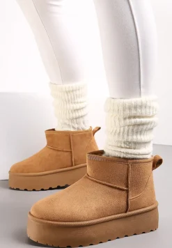 Brązowe Krótkie Śniegowce na Grubej Podeszwie Aranwen